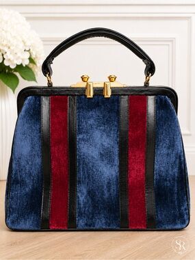 Vintage Roberta di Camerino Bagonghi Doctor Bag Navy & Crimson Velvet Italy